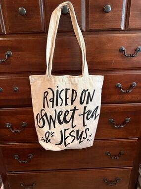 Raised On Sweet Tea & Jesus Canvas Tote Bag - Natural